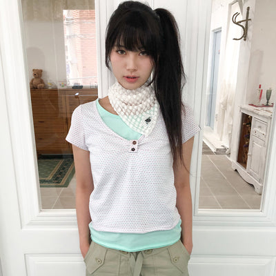 Layered henry neck top (White)