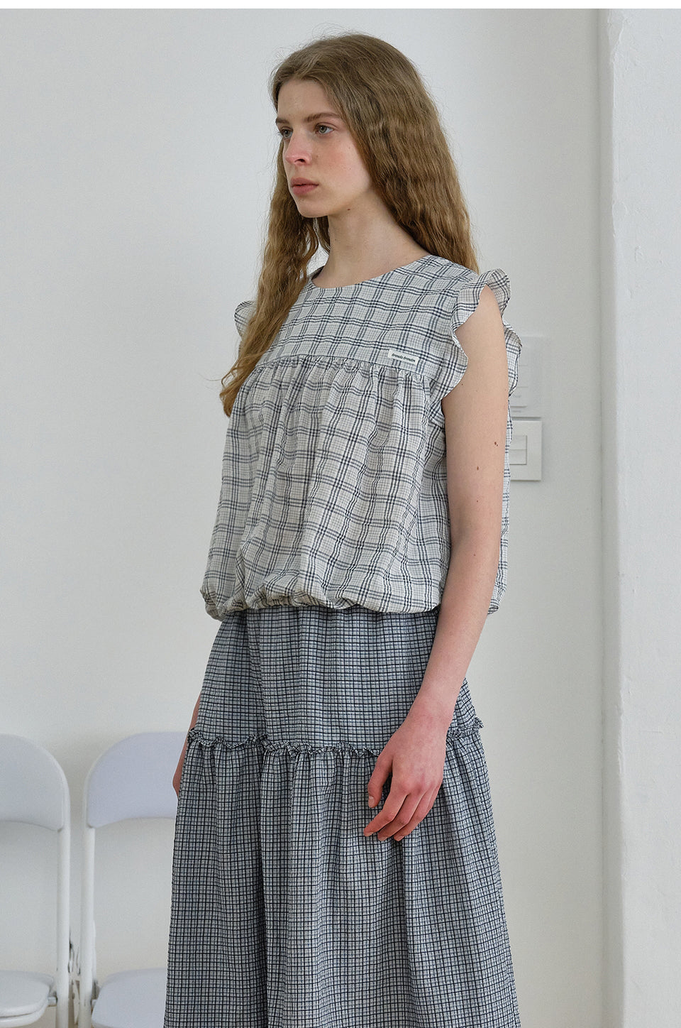BRENDA BRENDEN SEOUL two way string blouse - check
