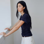 URAGO Tencel shirring half t-shirt_3colors