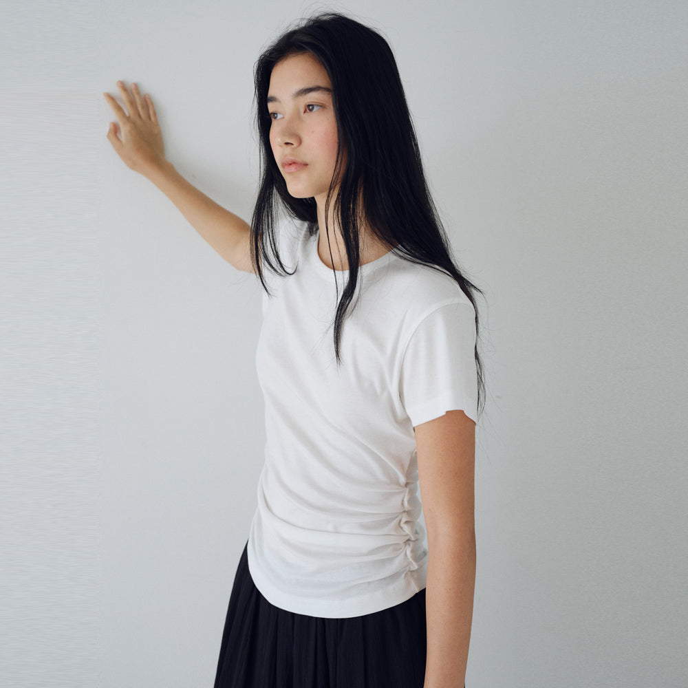 URAGO Tencel shirring half t-shirt_3colors