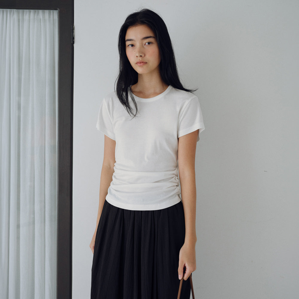 URAGO Tencel shirring half t-shirt_3colors