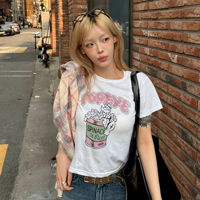 Cropped Popeye Graphic T-Shirt White