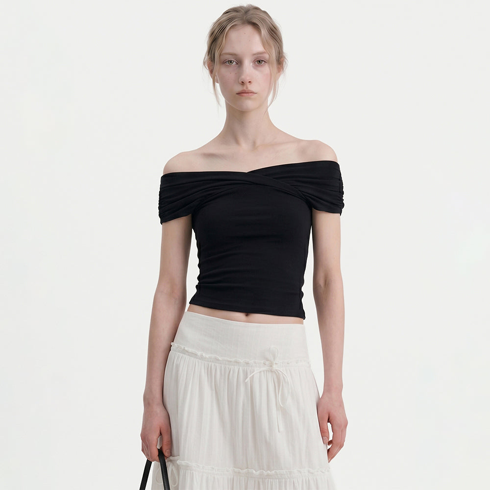 LOOKAST MADELEINE CROSS OFF-SHOULDER T-SHIRT_3colors