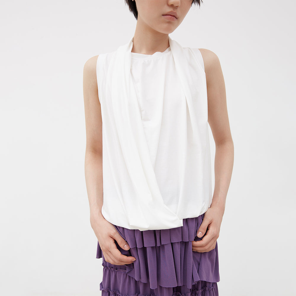 COSMOSS DRAPE FOLD SLEEVELESS (WHITE)
