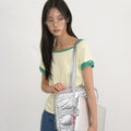 RONRON HEART BUTTON ROLL UP LAYERED T SHIRT SOFT YELLOW