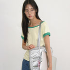 RONRON HEART BUTTON ROLL UP LAYERED T SHIRT SOFT YELLOW