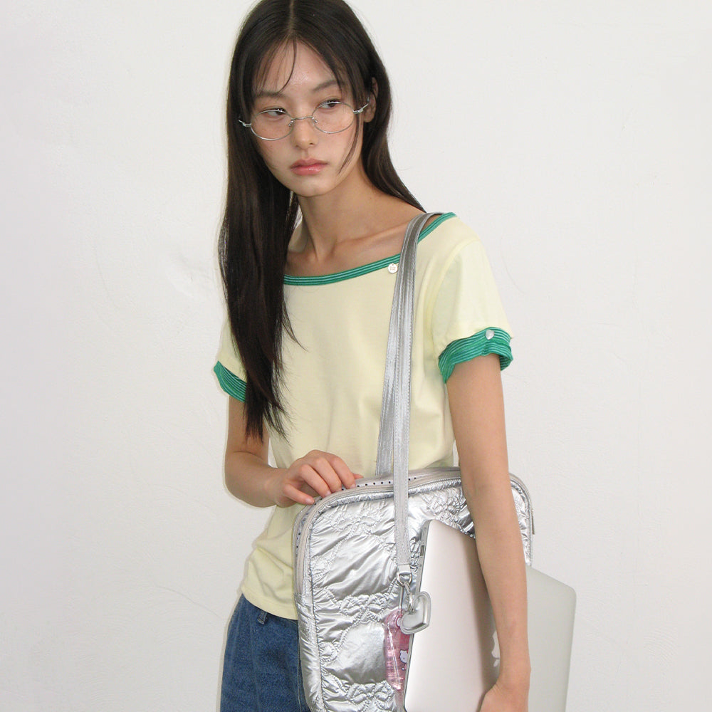 RONRON HEART BUTTON ROLL UP LAYERED T SHIRT SOFT YELLOW