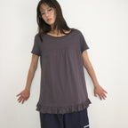 RONRON STRING SHIRRING RUFFLE T SHIRT CHARCOAL