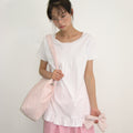 RONRON STRING SHIRRING RUFFLE T SHIRT WHITE