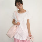 RONRON STRING SHIRRING RUFFLE T SHIRT WHITE