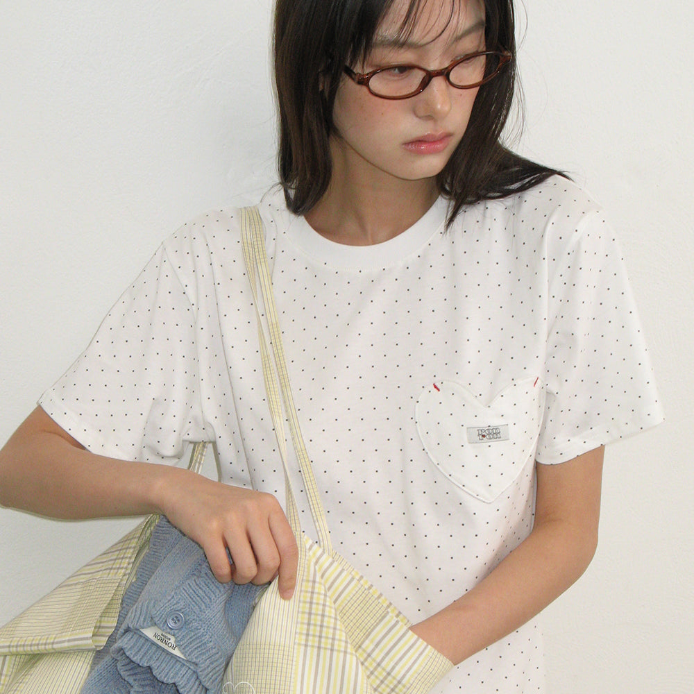 RONRON HERAT POCKET BASIC FIT T SHIRT DOT WHITE