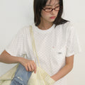 RONRON HERAT POCKET BASIC FIT T SHIRT DOT WHITE