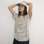 RONRON MIX STRIPE CONTRAST OVER FIT T SHIRT BROWN BLUE