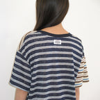 RONRON MIX STRIPE CONTRAST OVER FIT T SHIRT CHARCOAL BROWN
