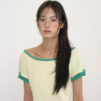 RONRON HEART BUTTON ROLL UP LAYERED T SHIRT SOFT YELLOW