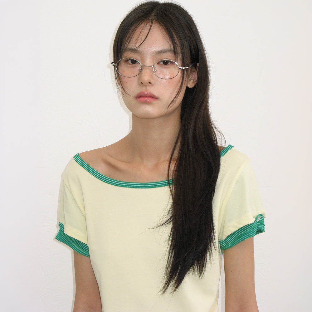 RONRON HEART BUTTON ROLL UP LAYERED T SHIRT SOFT YELLOW
