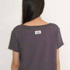 RONRON STRING SHIRRING RUFFLE T SHIRT CHARCOAL