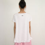 RONRON STRING SHIRRING RUFFLE T SHIRT WHITE