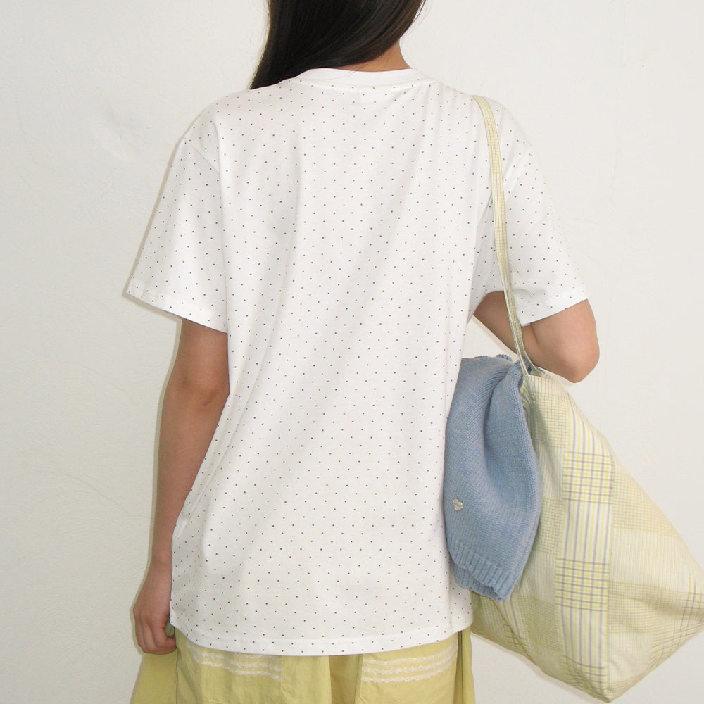 RONRON HERAT POCKET BASIC FIT T SHIRT DOT WHITE