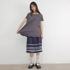 RONRON STRING SHIRRING RUFFLE T SHIRT CHARCOAL