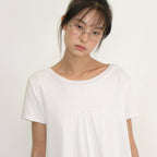 RONRON STRING SHIRRING RUFFLE T SHIRT WHITE