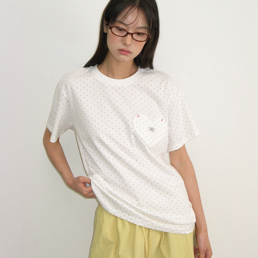 RONRON HERAT POCKET BASIC FIT T SHIRT DOT WHITE
