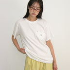 RONRON HERAT POCKET BASIC FIT T SHIRT DOT WHITE