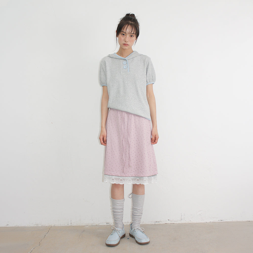 RONRON WAFFLE BUTTON HALF SLEEVE HOODIE GREY