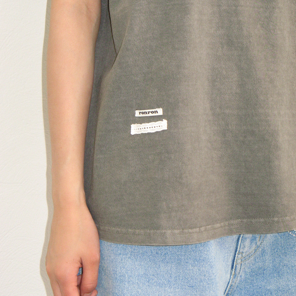 RONRON PIGMENT MINI LABEL BASIC FIT T SHIRT GREY
