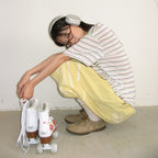 RONRON MIX STRIPE CONTRAST OVER FIT T SHIRT BROWN BLUE