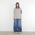 RONRON MIX STRIPE CONTRAST OVER FIT T SHIRT CHARCOAL BROWN