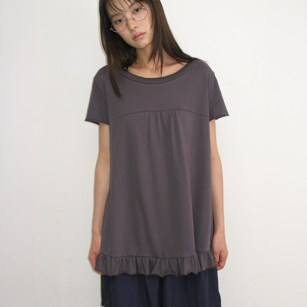 RONRON STRING SHIRRING RUFFLE T SHIRT CHARCOAL