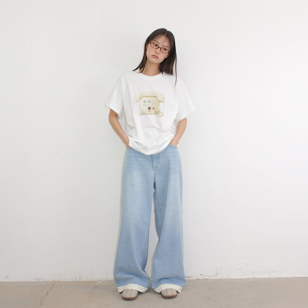 RONRON BUTTON RETRO TELEPHONE T SHIRT WHITE