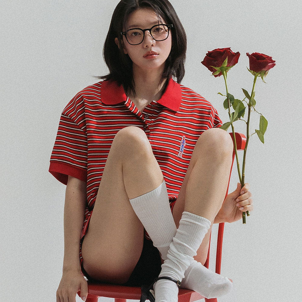 ANNEHEARTS Stripe Collar Tee_RED