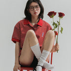 ANNEHEARTS Stripe Collar Tee_RED