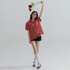 ANNEHEARTS Stripe Collar Tee_RED