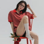 ANNEHEARTS Stripe Collar Tee_RED