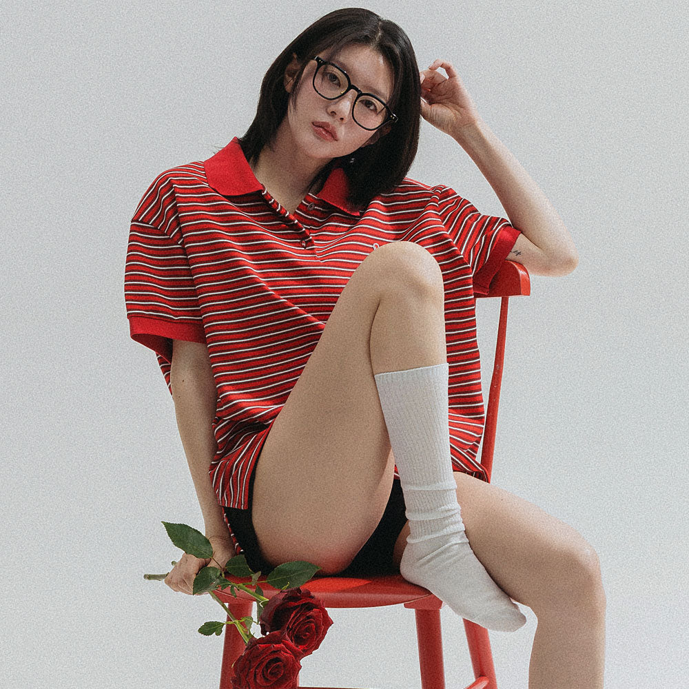 ANNEHEARTS Stripe Collar Tee_RED