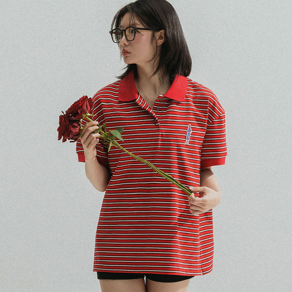 ANNEHEARTS Stripe Collar Tee_RED