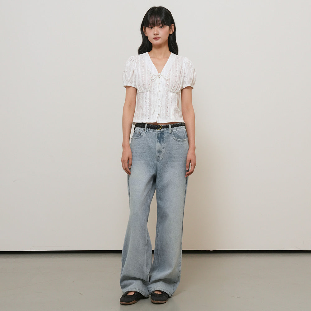 GENERAL IDEA WOMAN V-neck lace puff blouse [WHITE] / GF2LBL529