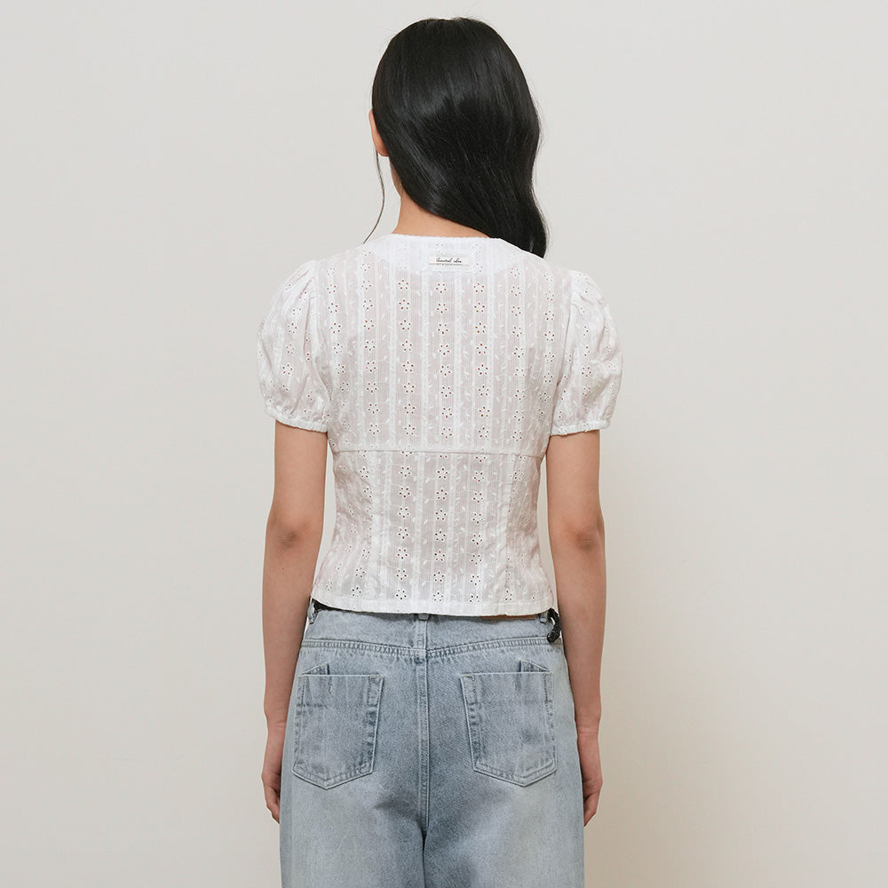 GENERAL IDEA WOMAN V-neck lace puff blouse [WHITE] / GF2LBL529