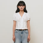 GENERAL IDEA WOMAN V-neck lace puff blouse [WHITE] / GF2LBL529