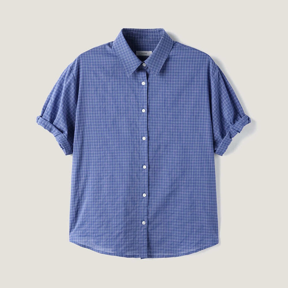 ACOVE Roll Up Check Shirt_Blue