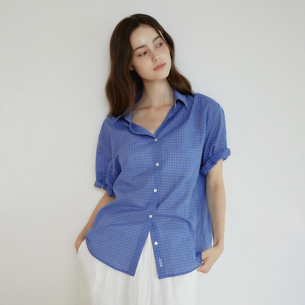 ACOVE Roll Up Check Shirt_Blue
