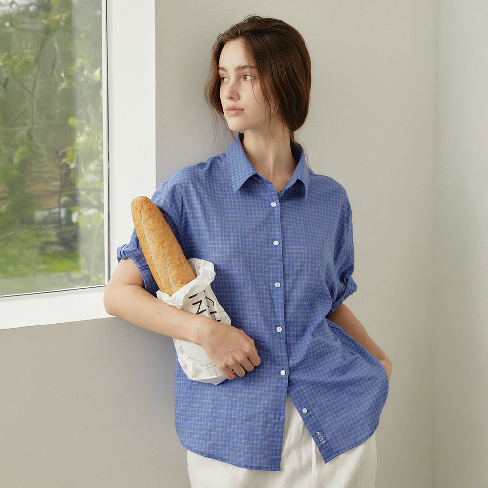 ACOVE Roll Up Check Shirt_Blue
