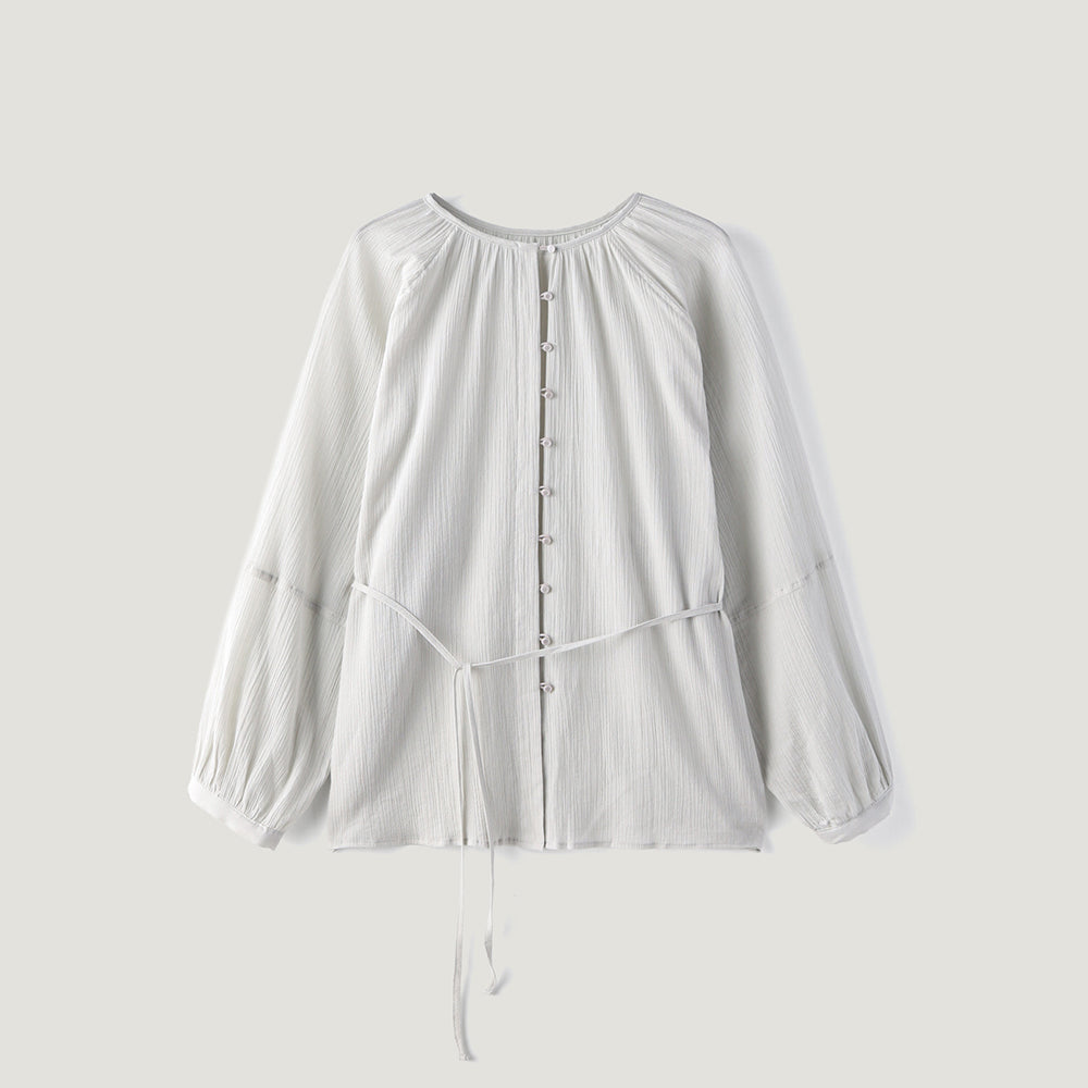 ACOVE Sheer Shirring Blouse_Mint Gray
