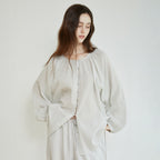 ACOVE Sheer Shirring Blouse_Mint Gray