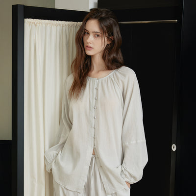 Sheer Shirring Blouse_Mint Gray