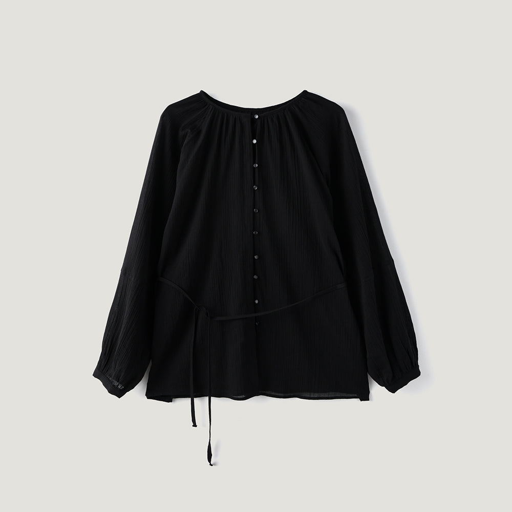 ACOVE Sheer Shirring Blouse_Black