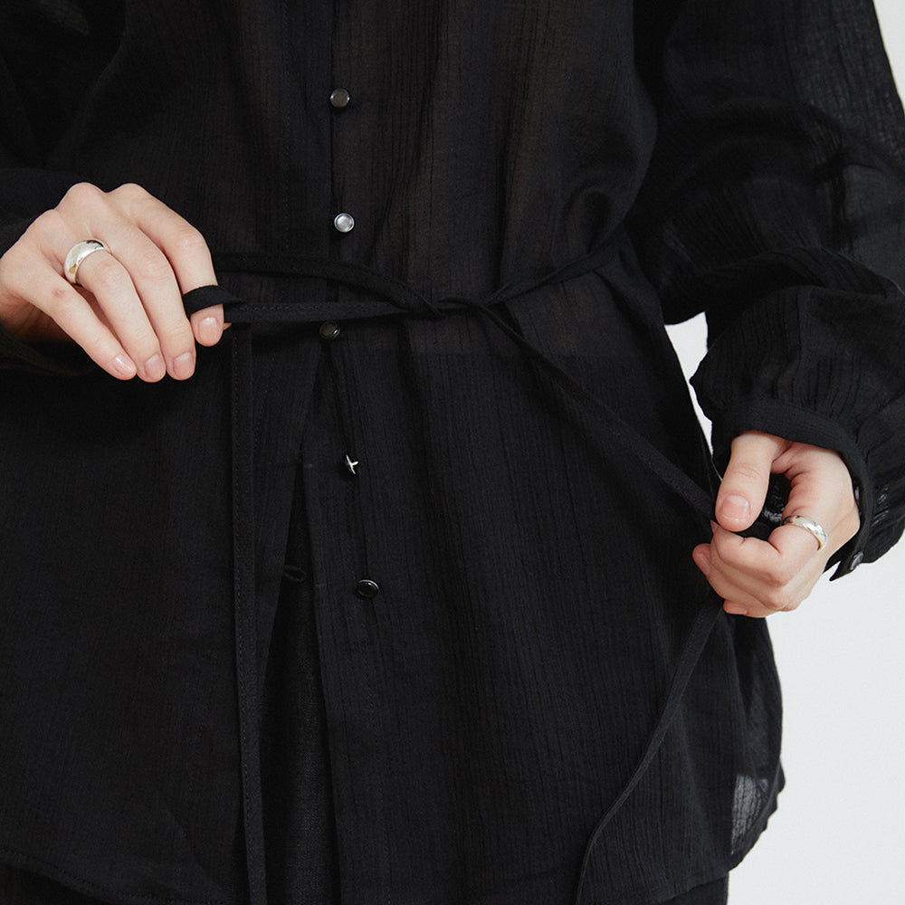 ACOVE Sheer Shirring Blouse_Black